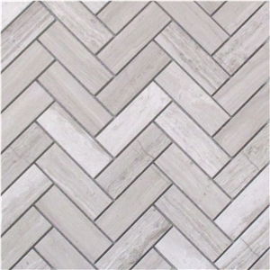 Athens Silver Cream Marble 1x3 Herringbone Mosaic