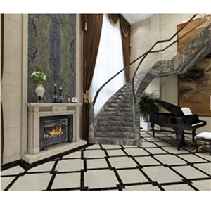 Blue Totem Grey Marble Stone Staircase Design
