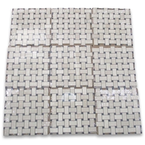 Crema Marfil 1x2 Basketweave Mosaic Black Tumbled
