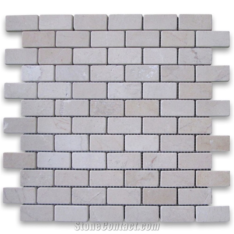 Crema Marfil 1x2 Medium Brick Mosaic Tile Tumbled