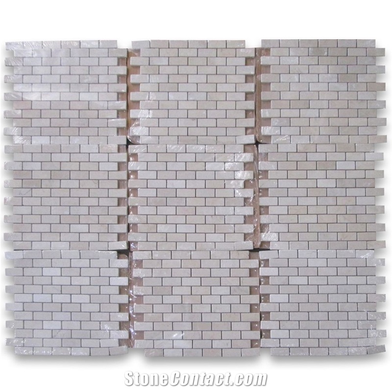 Crema Marfil 1x2 Medium Brick Mosaic Tile Tumbled