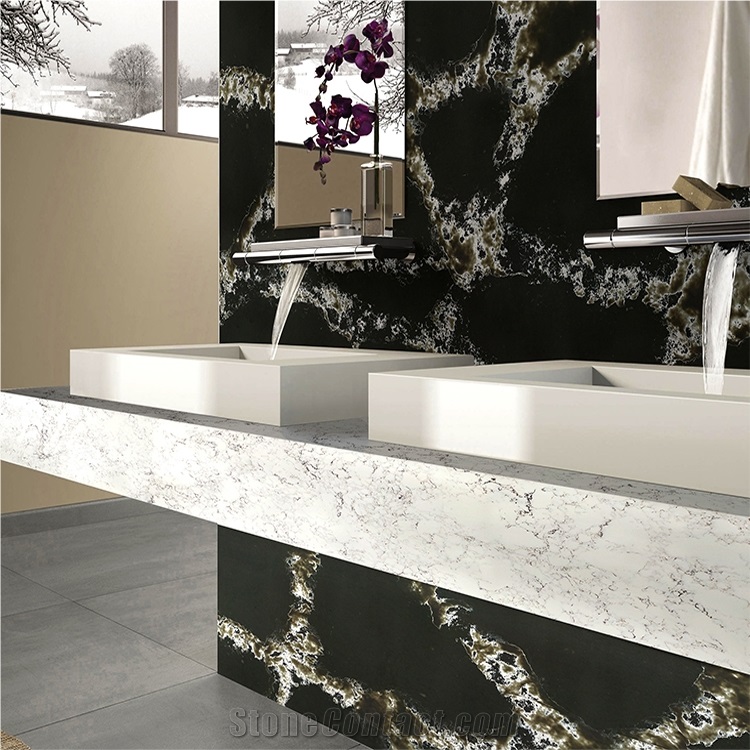 Genesis Ice Black Quartz Stone Slab