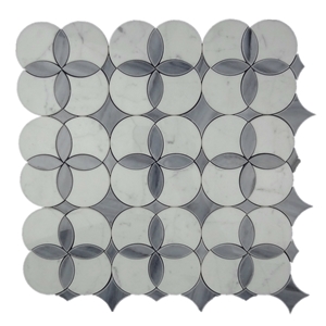 Grey White Italy Carrara Marble Water Jet Mosaic