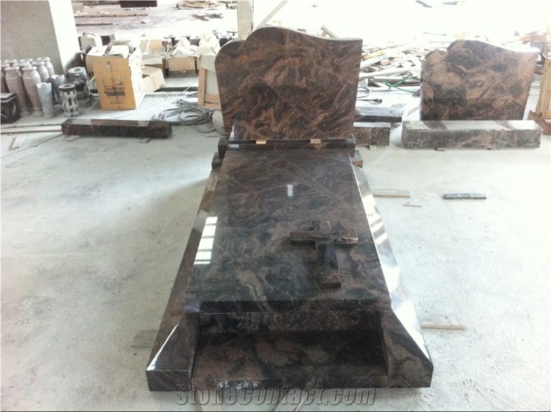 Indian Aurora Granite Upright Headstone Tombstone