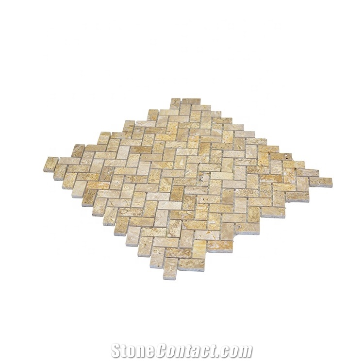 Luxury Yellow Travertine Herringbone Marble Mosaic