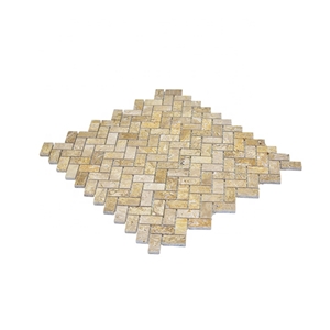 Luxury Yellow Travertine Herringbone Marble Mosaic