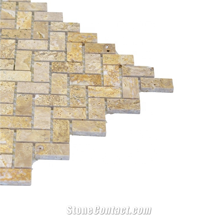Luxury Yellow Travertine Herringbone Marble Mosaic