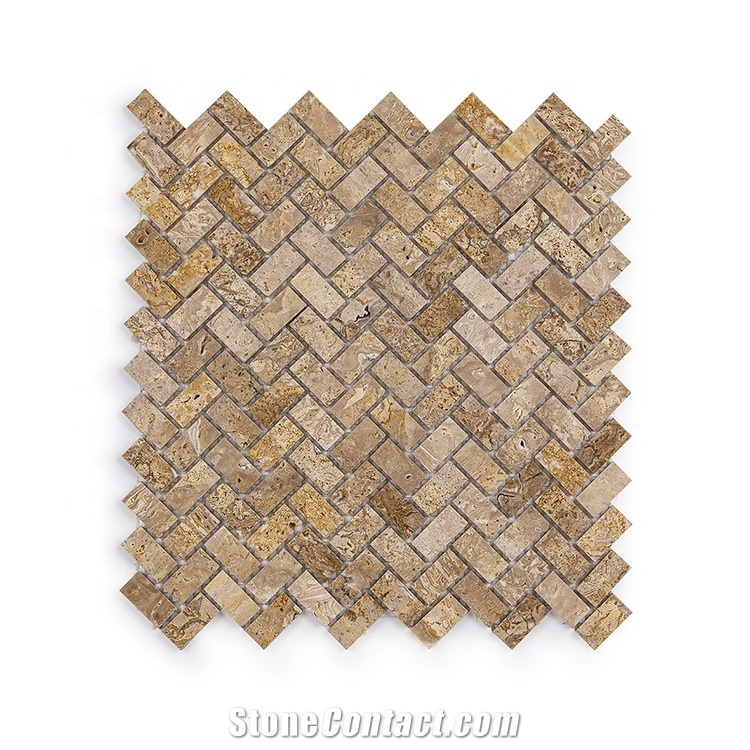 Luxury Yellow Travertine Herringbone Marble Mosaic