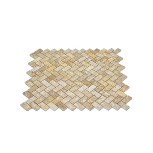 Luxury Yellow Travertine Herringbone Marble Mosaic