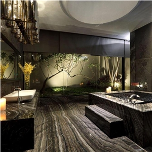 Silver Wave Black Wooden Antique Marble Bathroom