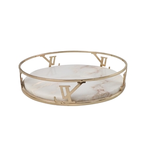 White Round Marble Serving Tray with Gold Surround