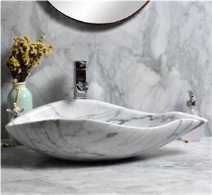 Natural Bianco Carrara White Marble Sink Washbasin