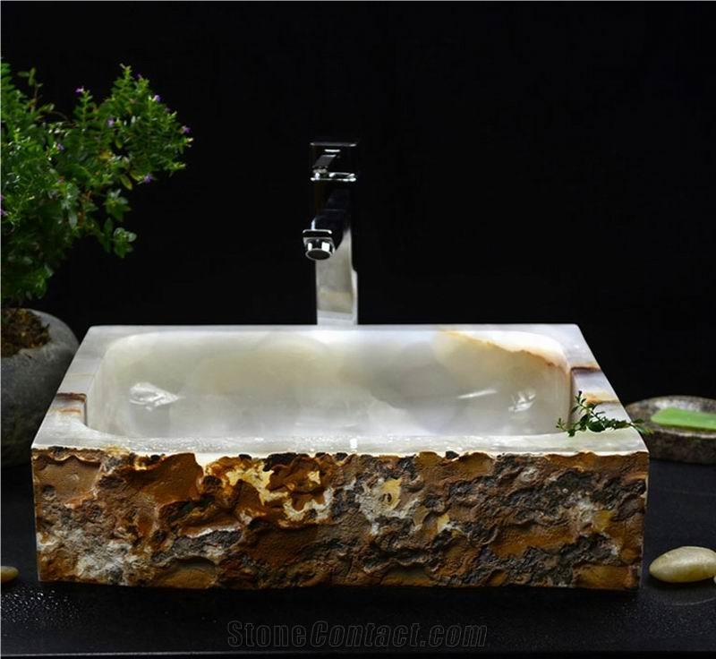 Natural White Onyx Stone Vessel Sinks Wash Basins