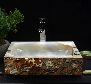 Natural White Onyx Stone Vessel Sinks Wash Basins