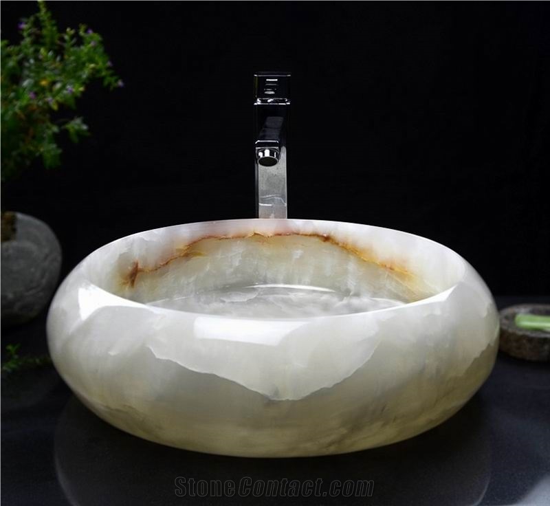 Natural White Onyx Stone Vessel Sinks Wash Basins