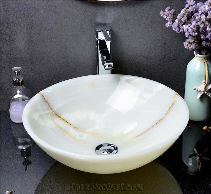 Natural White Onyx Stone Vessel Sinks Wash Basins