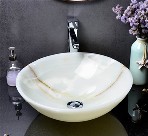 Natural White Onyx Stone Vessel Sinks Wash Basins