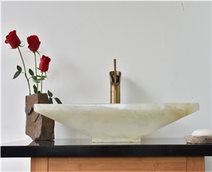 Natural White Onyx Stone Vessel Sinks Wash Basins