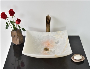 Natural White Onyx Stone Vessel Sinks Wash Basins