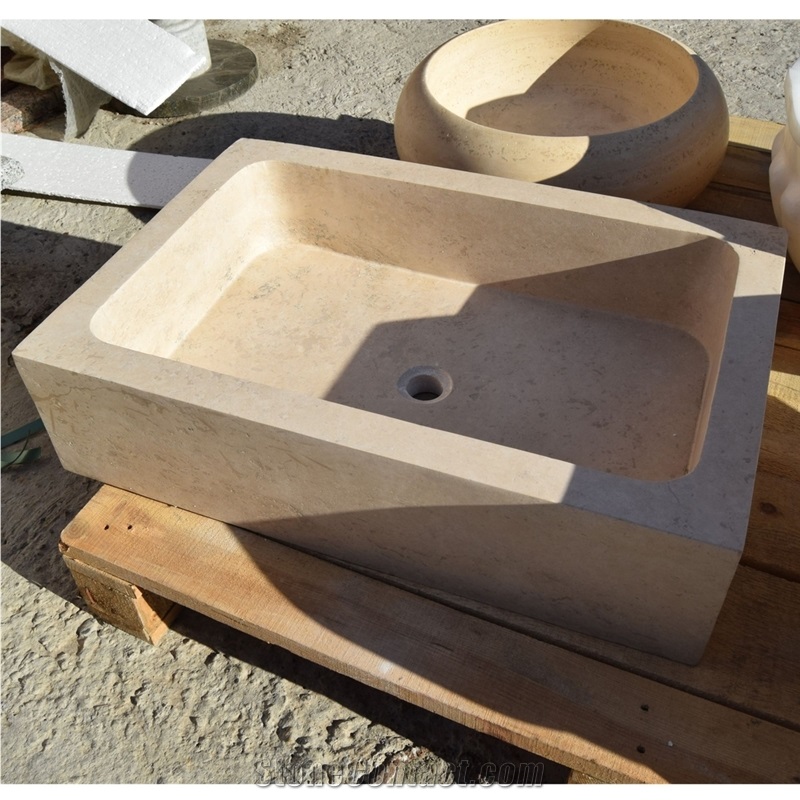 Beige Limestone Basin Sink Design