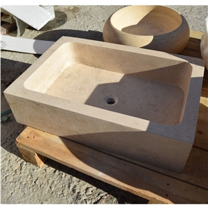 Beige Limestone Basin Sink Design