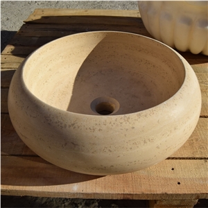 Beige Limestone Basin Sink Design