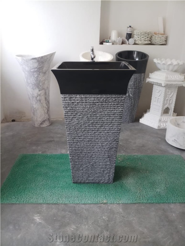 Black Granite Stone Pedestal Basin