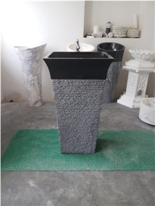 Black Granite Stone Pedestal Basin