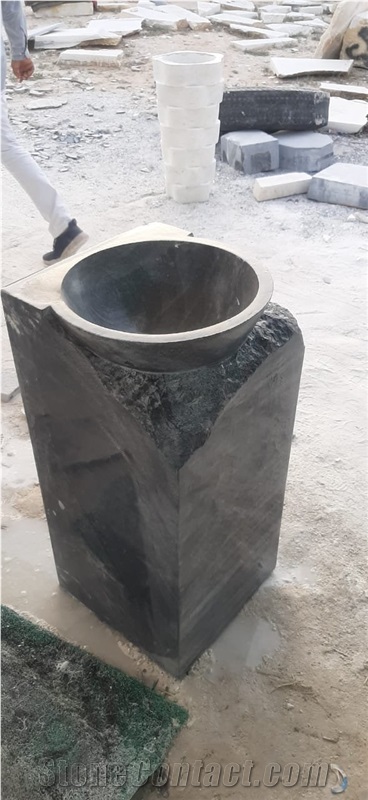 Black Granite Stone Pedestal Basin