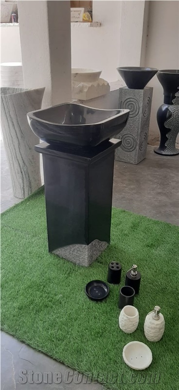 Black Granite Stone Pedestal Basin
