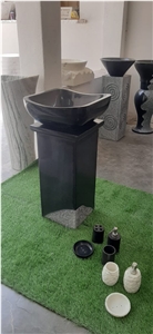 Black Granite Stone Pedestal Basin
