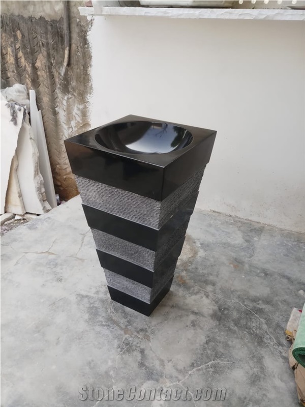 Black Granite Stone Pedestal Basin
