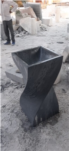 Black Granite Stone Pedestal Basin