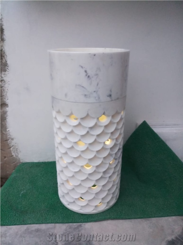 White Marble Stone Pedestal Sinks
