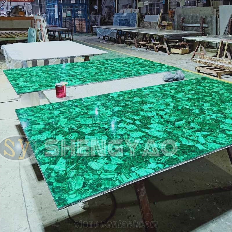 Custom Malachite Green Gemstone Wall Slab