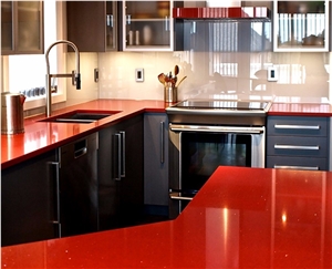 Red Sparkle Quartz Stone Countertop