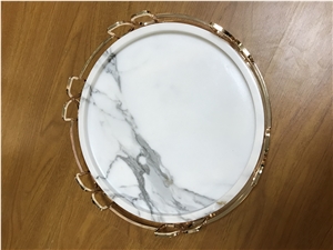 Marble Tray with Metal Holder, Calacatta Marble Tray with Metal Holder, Calacatta