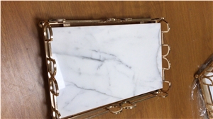 Marble Tray with Metal Holder, Calacatta