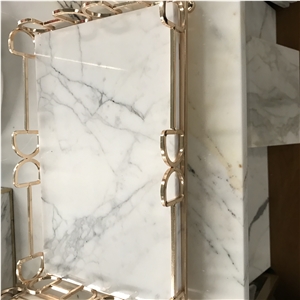 Marble Tray with Metal Holder, Calacatta