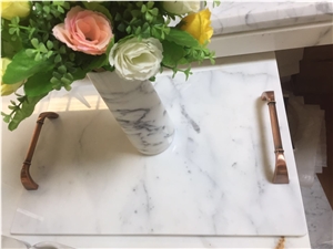 Marble Tray with Metal Holder, Calacatta