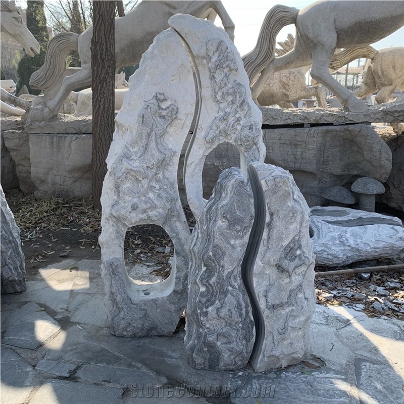 Marble Twins Monolith Landscaping Stone Fountain