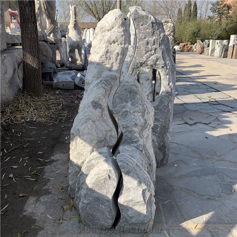 Marble Twins Monolith Landscaping Stone Fountain