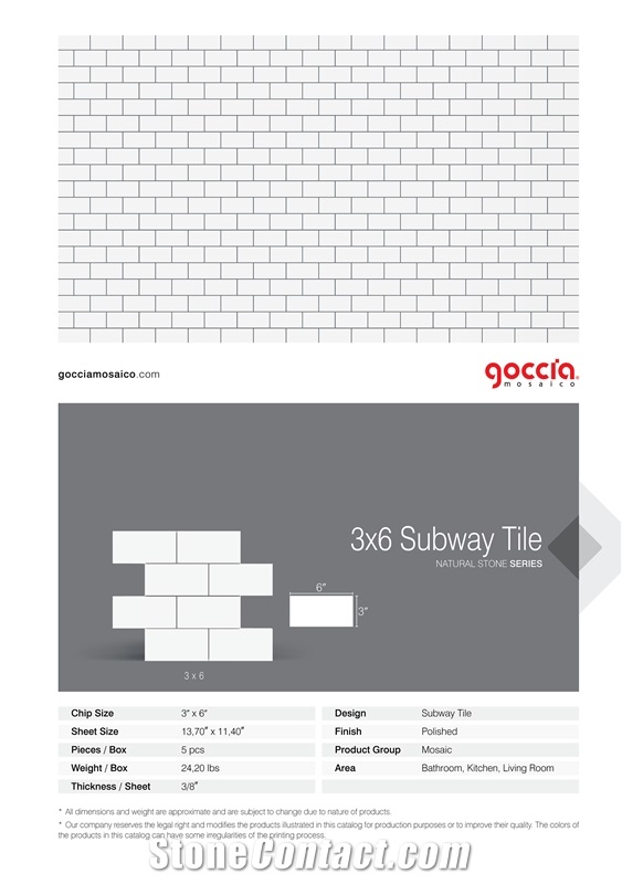 Subway 3x6 Mosaic Bianco Dolomiti Marble Mosaic