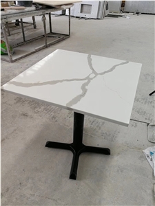 Artificial Calacatta White Quartz Stone Coffee Table with Metal Legs