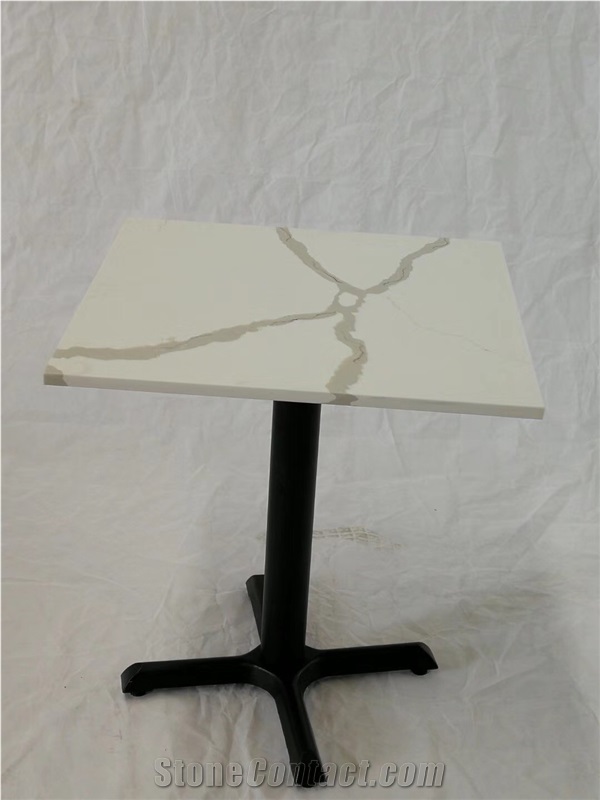 Artificial Calacatta White Quartz Stone Coffee Table with Metal Legs