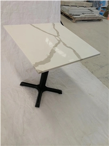 Artificial Calacatta White Quartz Stone Coffee Table with Metal Legs