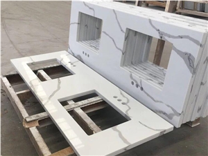 Artificial White Calacatta Quartz Stone Vanity Top Artificial White Calacatta Quartz Stone Vanity Top
