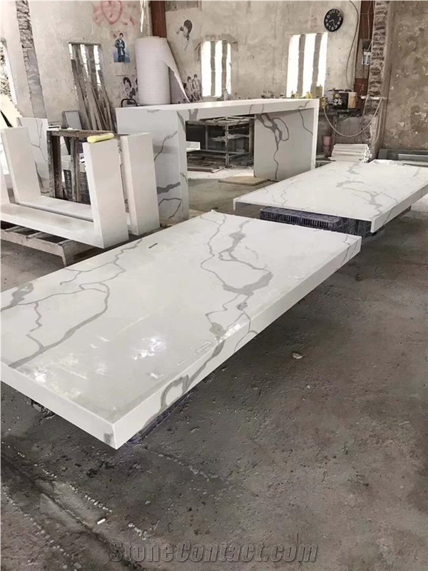 Artificial White Calacatta Quartz Stone Vanity Top