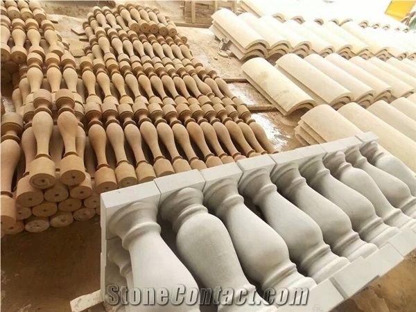 Beige Sandstone Balcony Balustrade Handrails