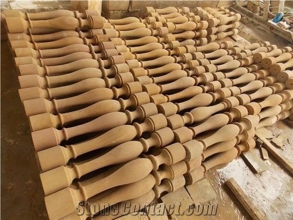 Beige Sandstone Balcony Balustrade Handrails